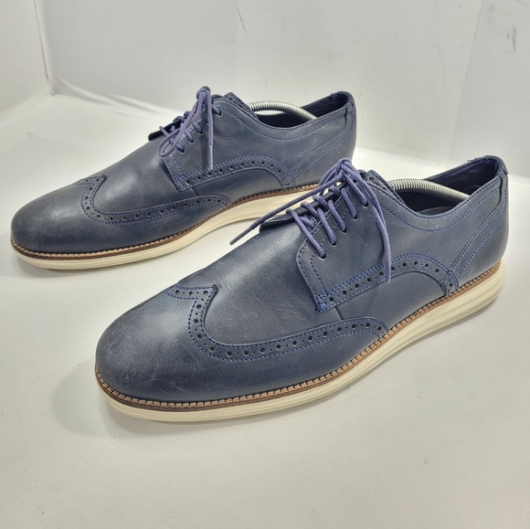 COLE HAAN ORIGINAL GRAND MEN SIZE 11.5M BLUE CASUAL WINGTIP OXFORD SHOES C30563 - Picture 2 of 15